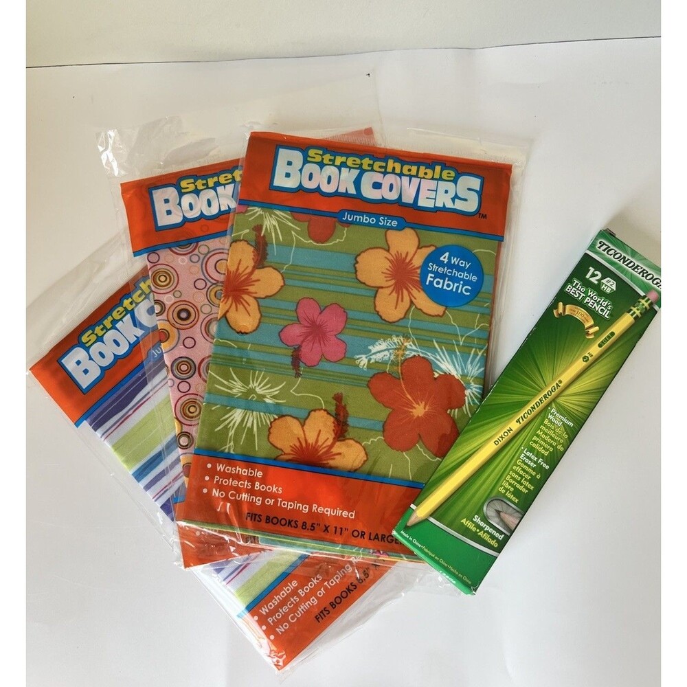 Stretchable Book Covers - Jumbo Size Assorted 8.5 X 11” & Larger Plus Pencils